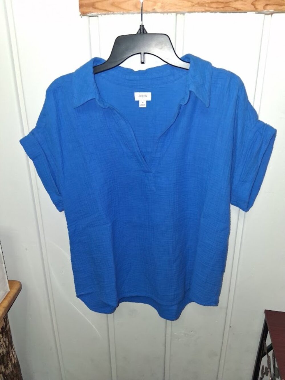 J. Crew Cotton Gauze Short Sleeve Top Blue Sz M